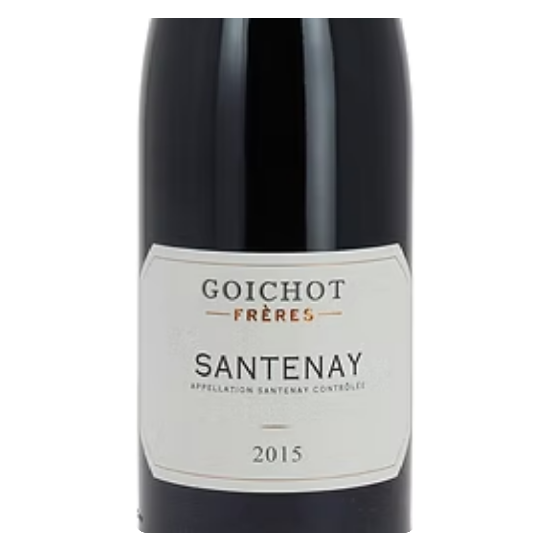 Close-up do rótulo do vinho Maison Goichot Frères Santenay Rouge 1996, mostrando o nome da vinícola, a denominação AOC Bourgogne e a safra.