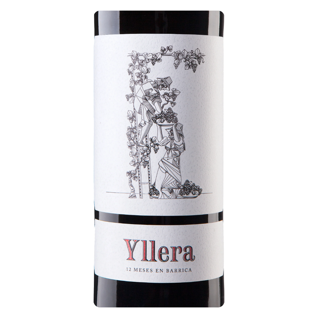 Close-up do rótulo do vinho Yllera Crianza Tempranillo, mostrando o nome da vinícola e detalhes da denominação Castilla y León