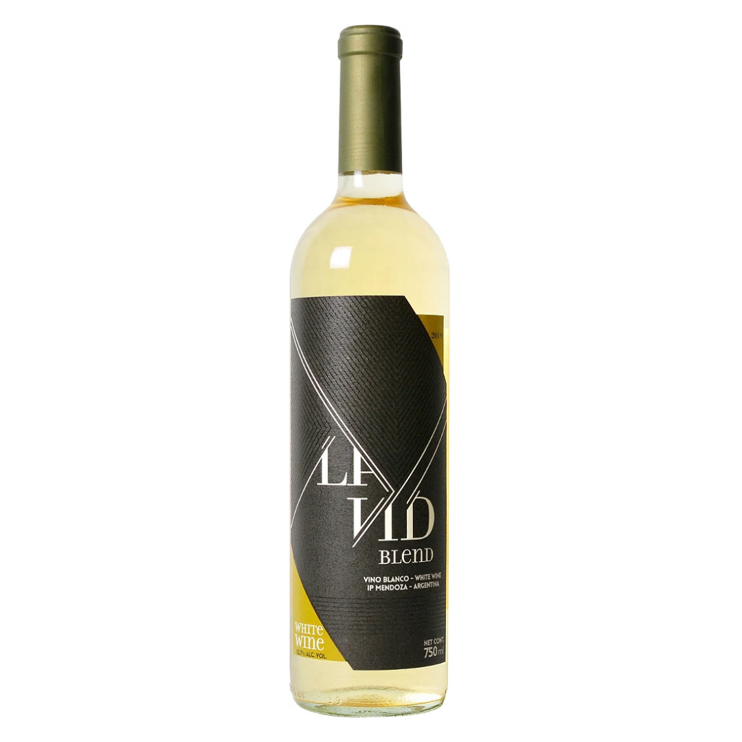 Garrafa do vinho branco argentino La Vid Blend 750 ml da RPB S.A. em fundo branco, destacando o rótulo frontal.