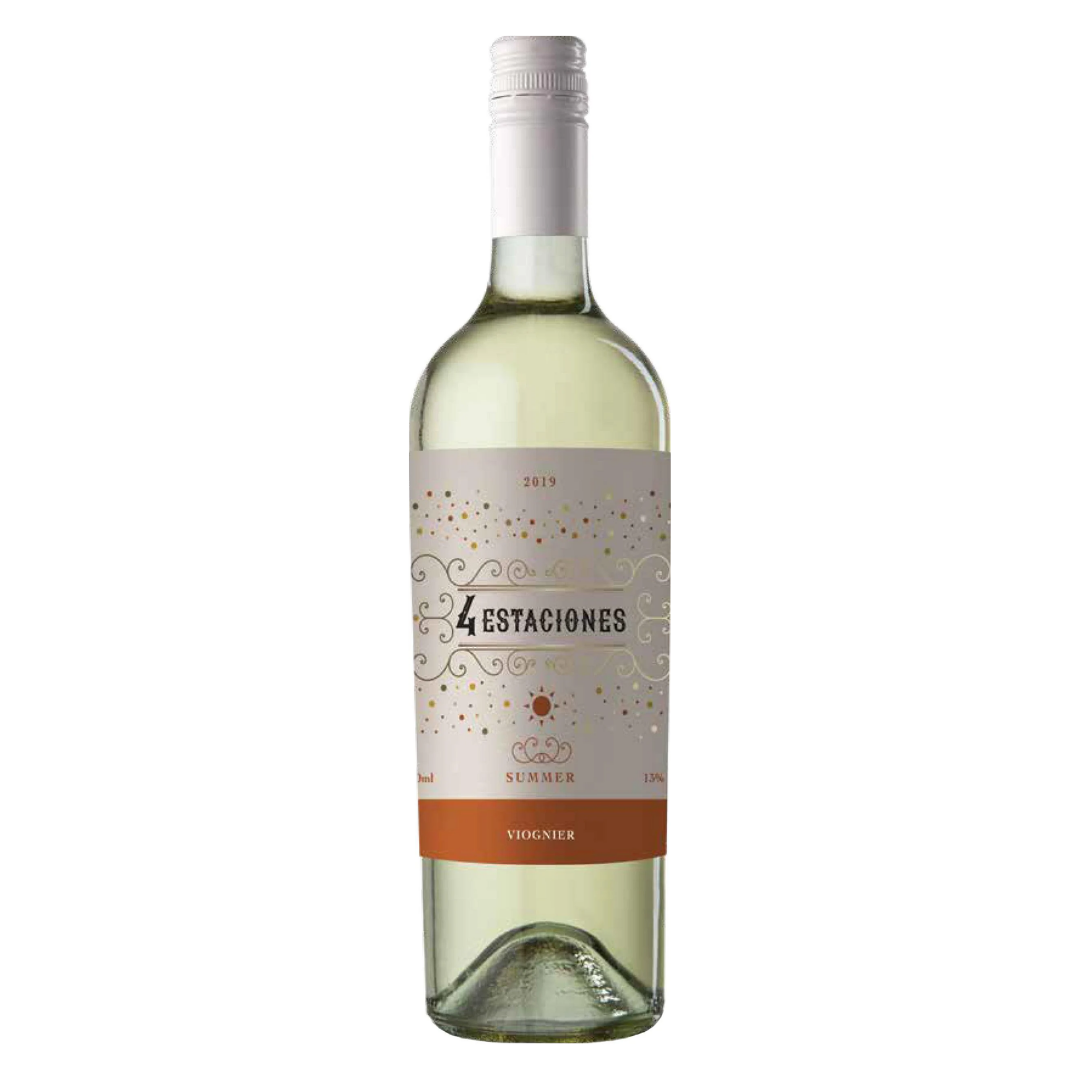 Garrafa do vinho branco argentino State Summer 4 Estaciones Viognier da Los Haroldos em fundo branco, destacando o rótulo frontal.