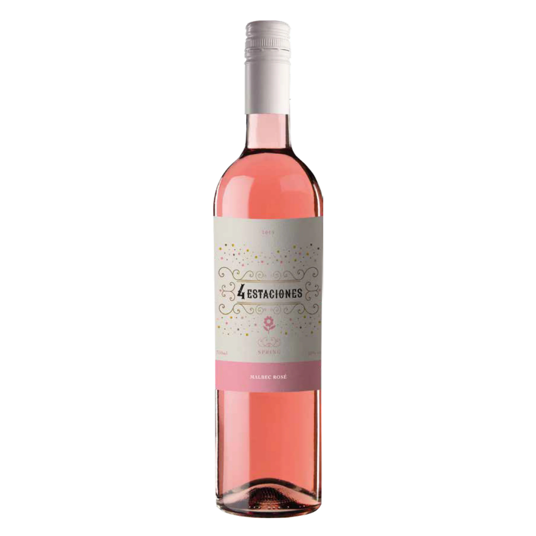 Garrafa do vinho rosé argentino State Spring 4 Estaciones 750 ml da Los Haroldos em fundo branco, destacando o rótulo frontal.