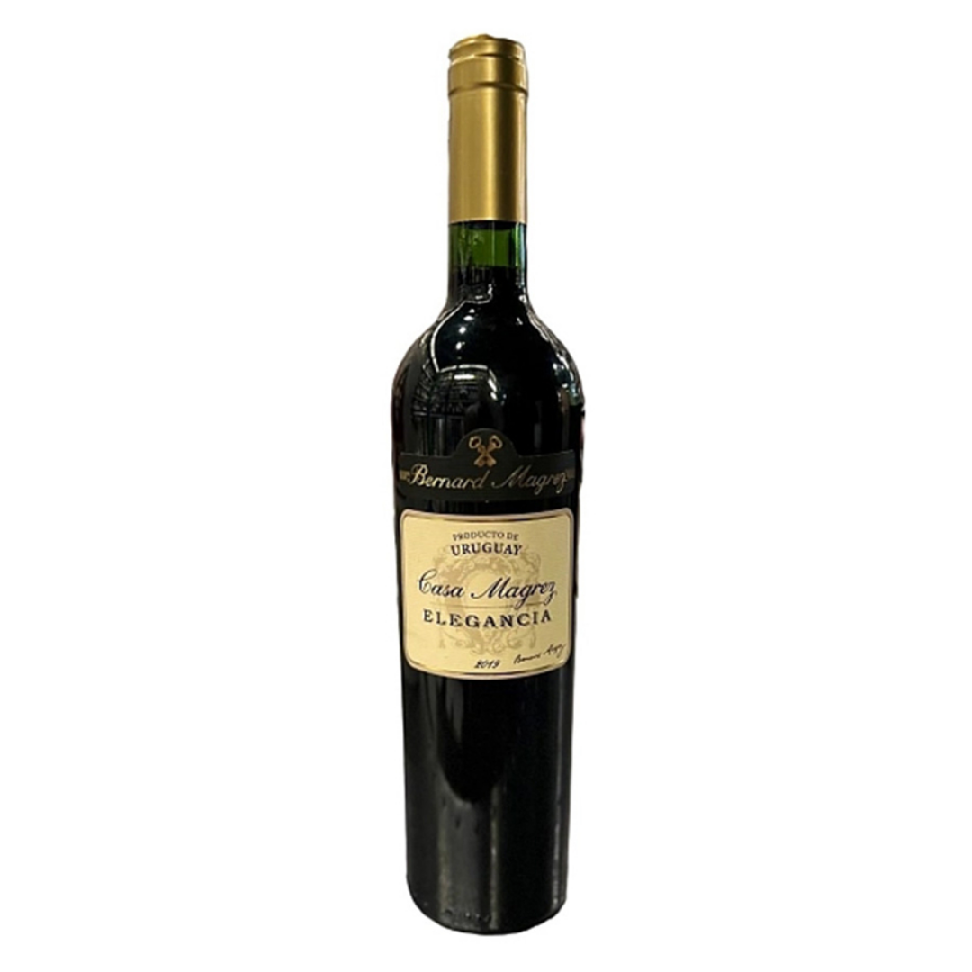 Garrafa do vinho tinto uruguaio Bernard Magrez Casa Magrez Elegancia 2019 em fundo branco, destacando o rótulo frontal.