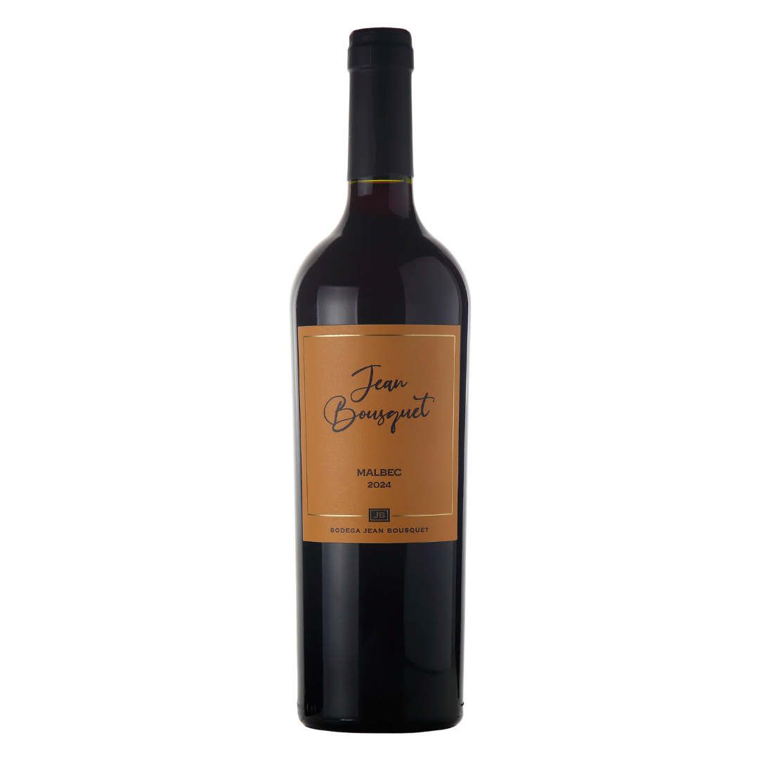Garrafa do vinho tinto argentino Jean Bousquet Malbec 750ml em fundo branco, destacando o rótulo frontal com menção ao Vale do Uco, Mendoza.