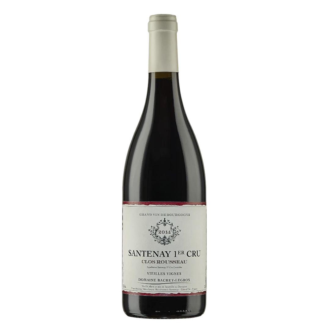 Garrafa do vinho tinto Maison Goichot Frères Santenay 1er Cru "Clos Rousseau" 1998, destacando o rótulo frontal e a cor granada profunda.