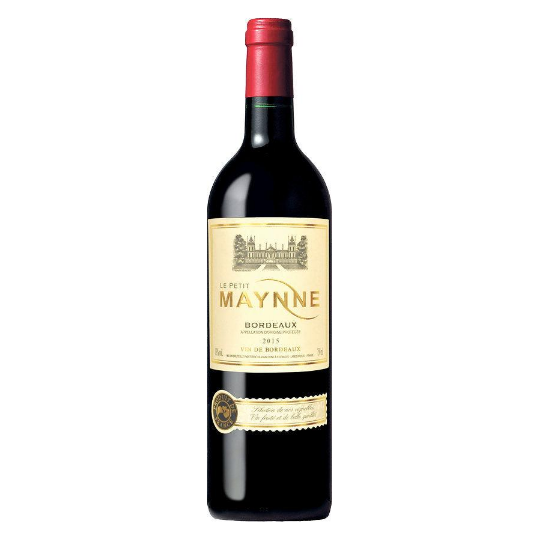 Garrafa do vinho tinto francês Petit Maynne Bordeaux 750 ml em fundo branco, destacando o rótulo frontal.
