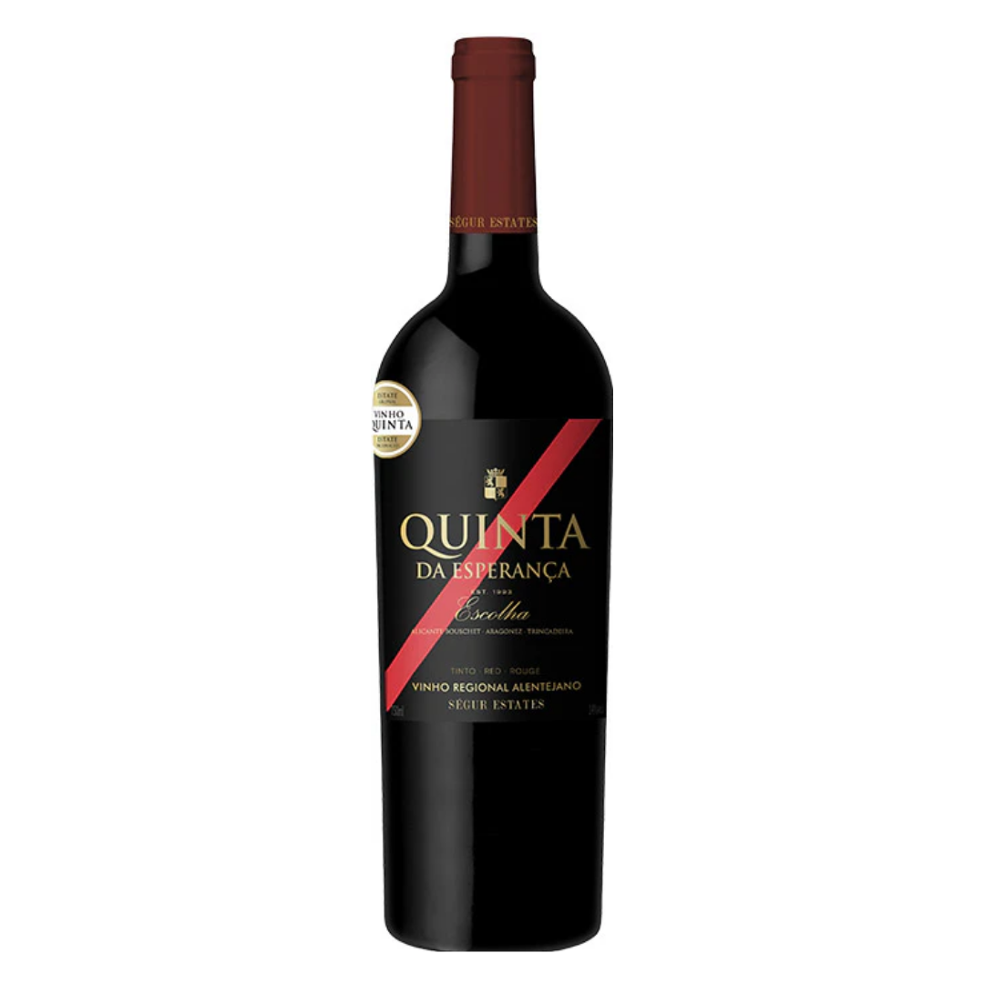 Garrafa do vinho tinto português Quinta da Esperança Escolha Regional Alentejo 750ml em fundo branco, destacando o rótulo frontal com menção à seleção especial e região do Alentejo.