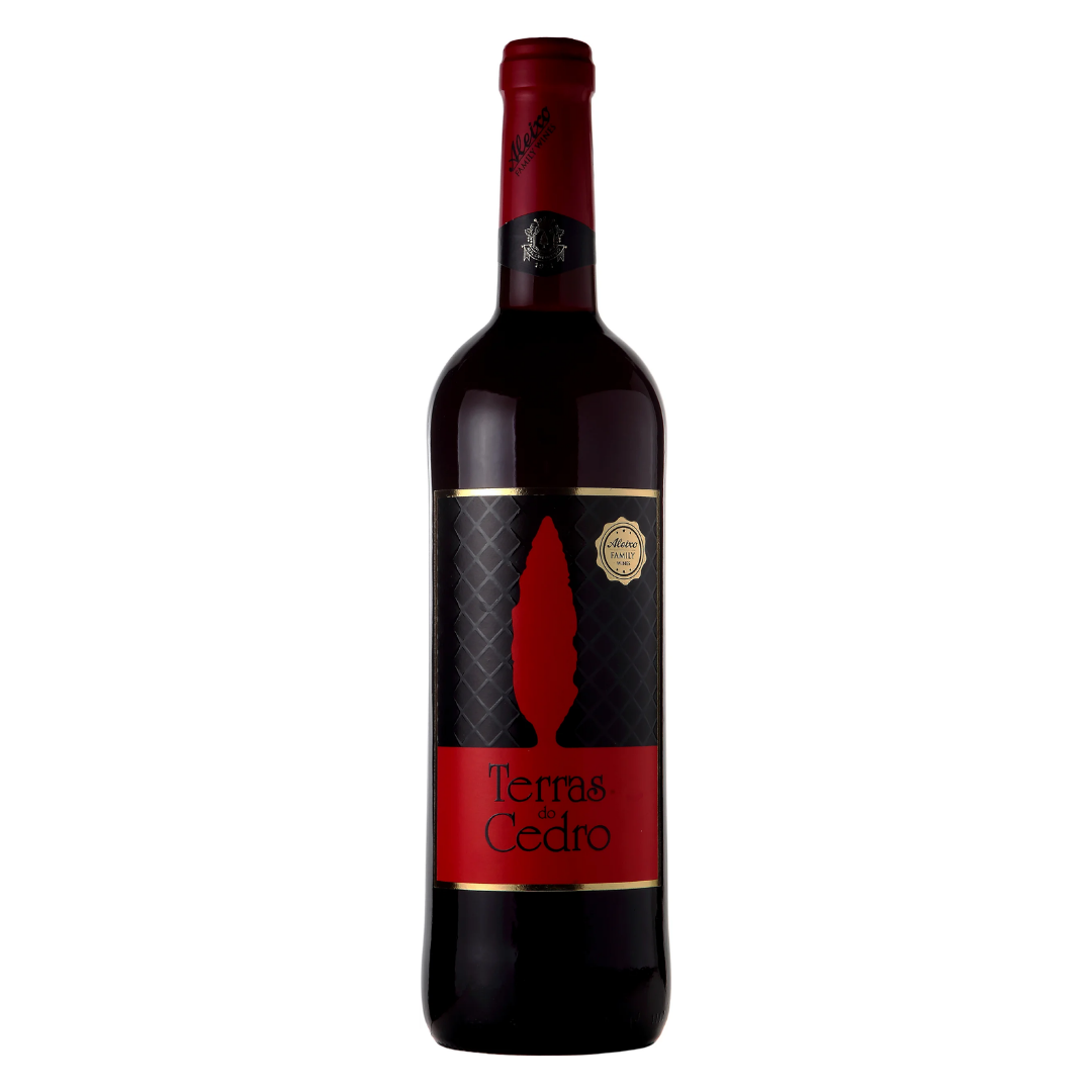 Garrafa do vinho tinto português Terras Do Cedro Syrah 750ml em fundo branco, destacando o rótulo frontal e a elegância do design