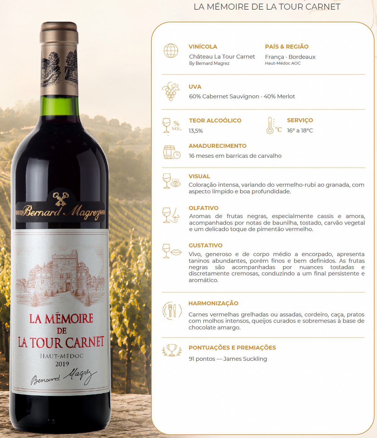 Vinho Tinto La Mémorie de La Tour Carnet - Bernard Magrez
