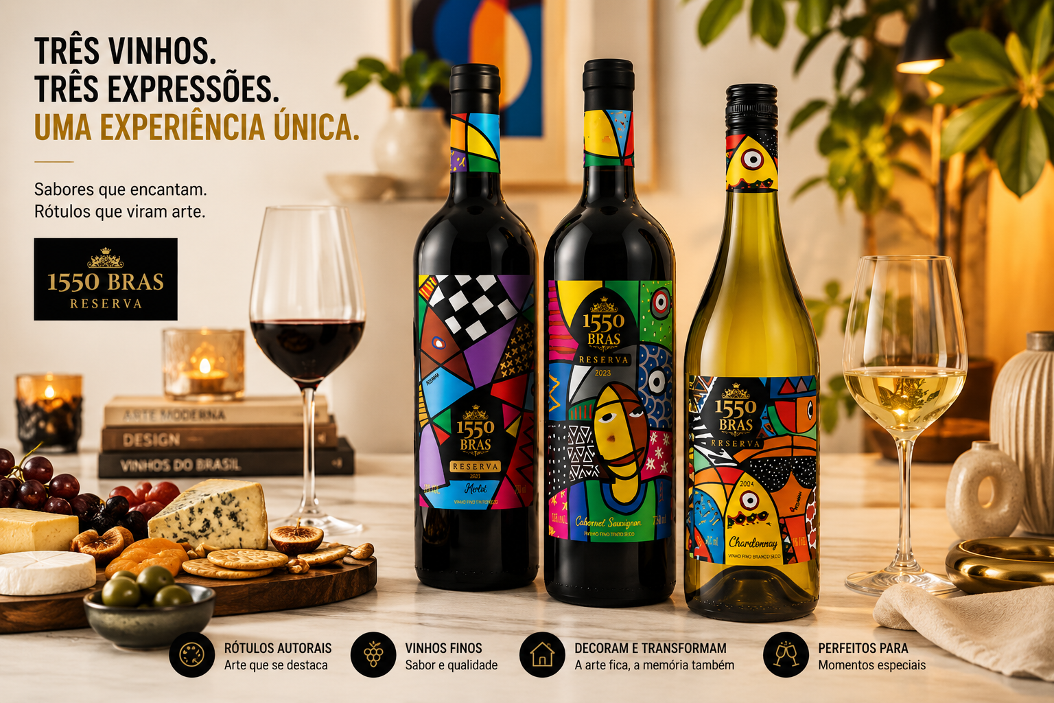 Kit 1550 Bras Reserva - 3 Vinhos, 3 Obras de Arte