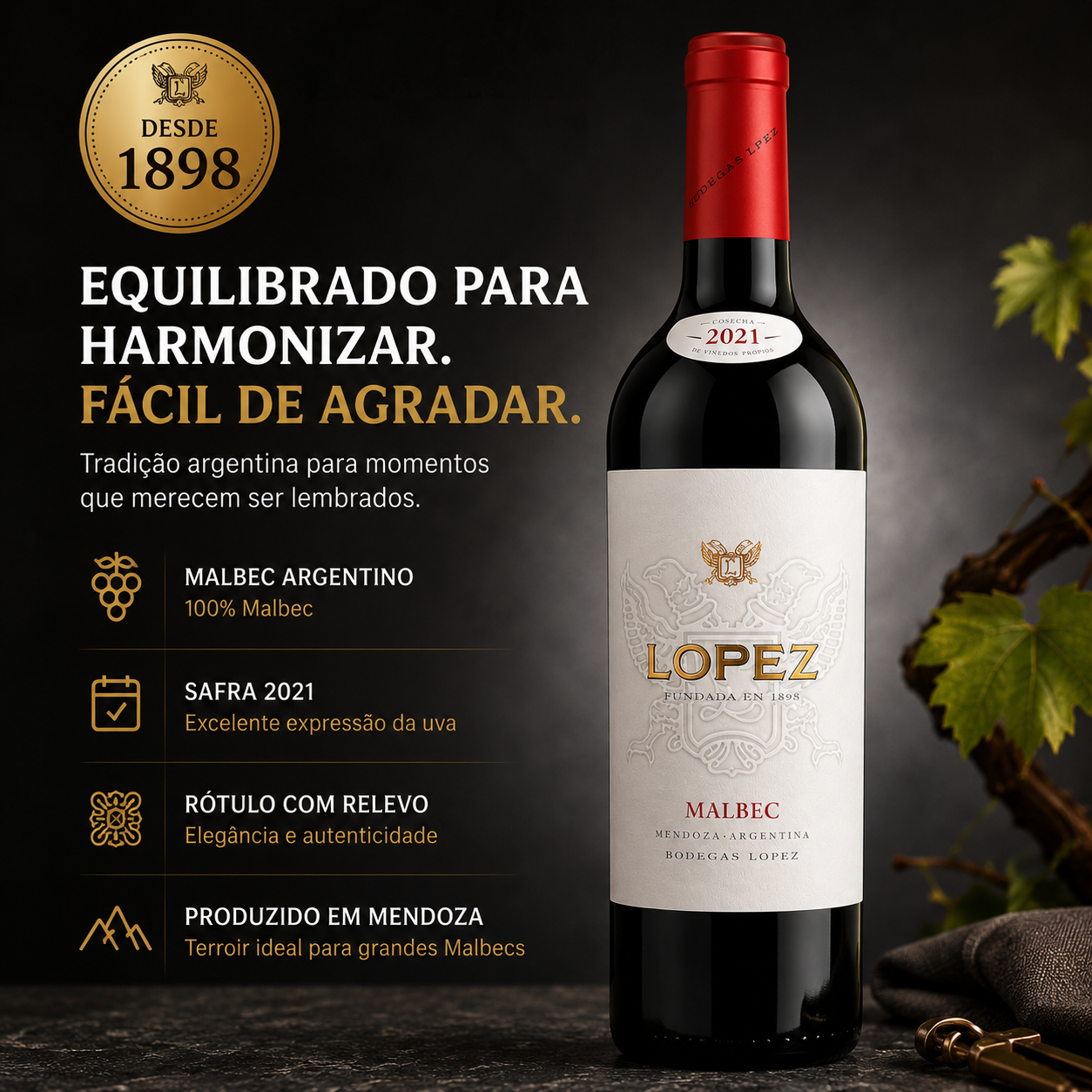 Vinho Tinto López Malbec Bodegas López Mendoza 2024 750ml