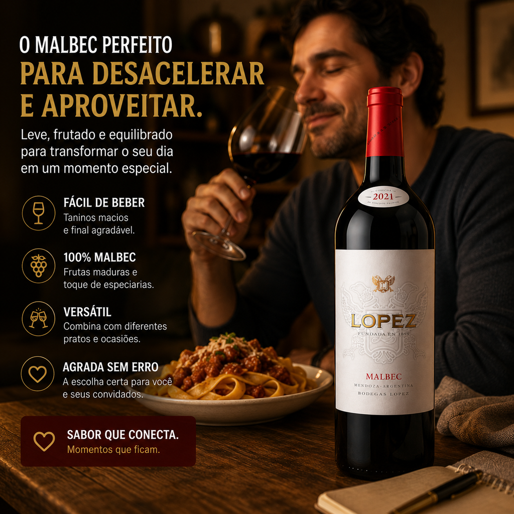 Vinho Tinto López Malbec Bodegas López Mendoza 2024 750ml