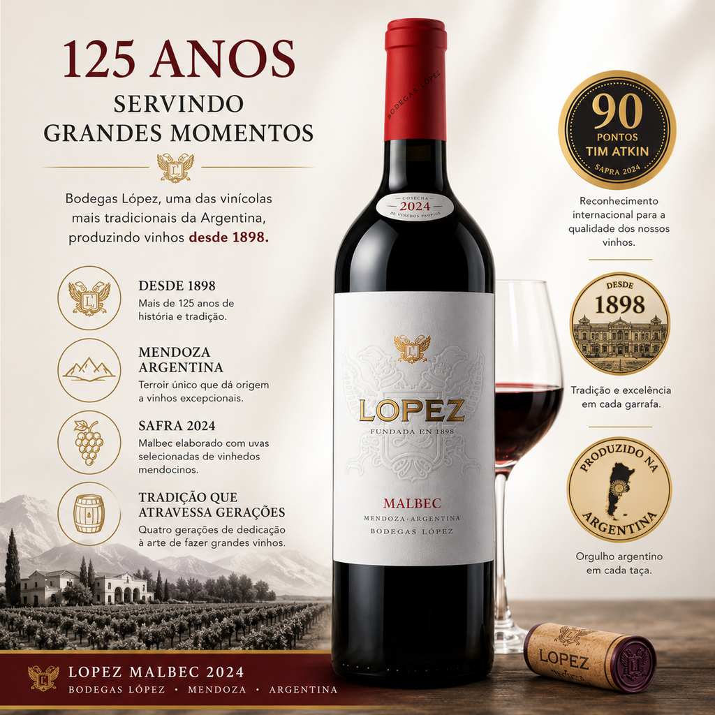 Vinho Tinto López Malbec Bodegas López Mendoza 2024 750ml