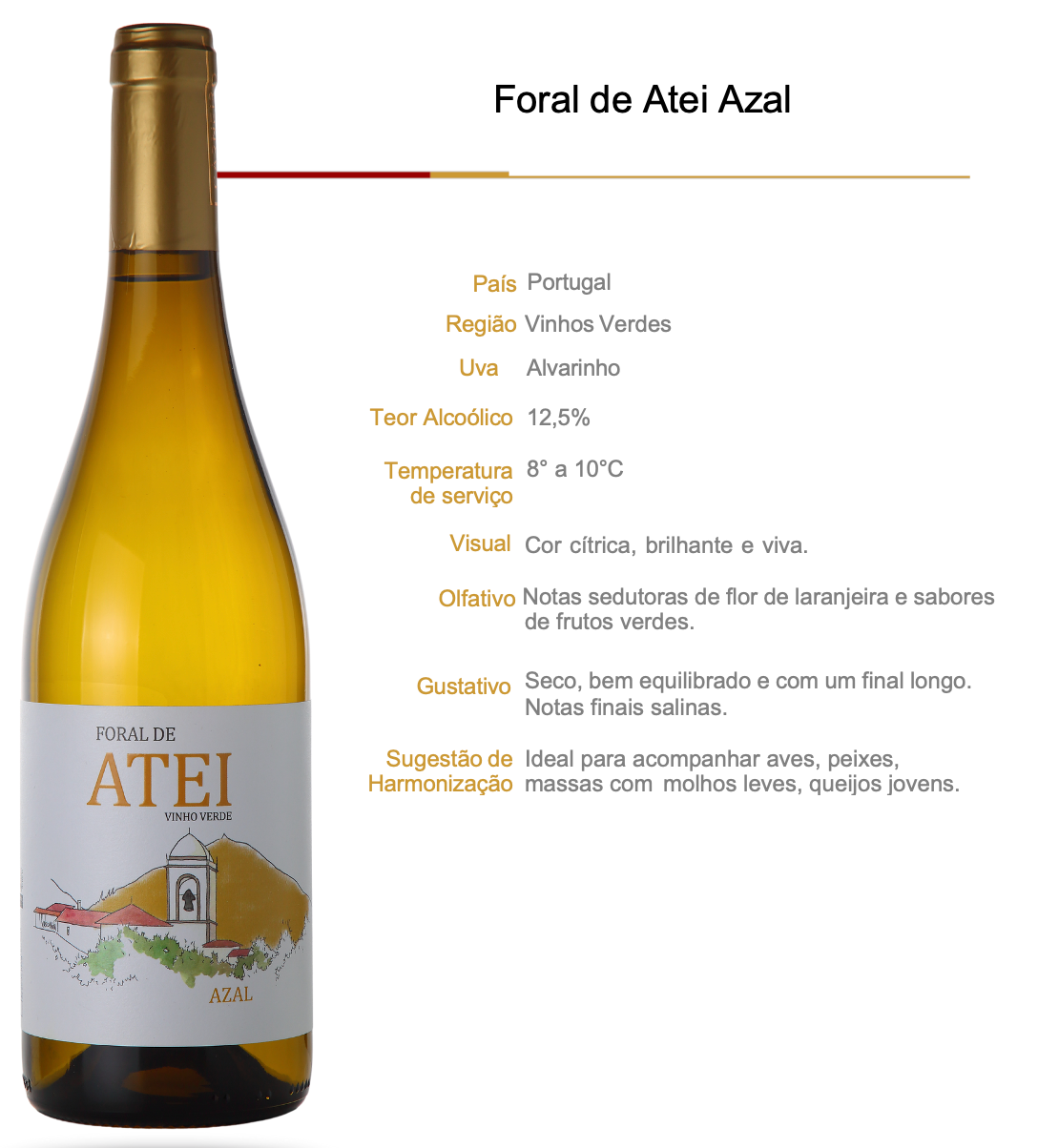 Vinho Branco Foral de Atei Azal Vinho Verde DOC Portugal 750ml