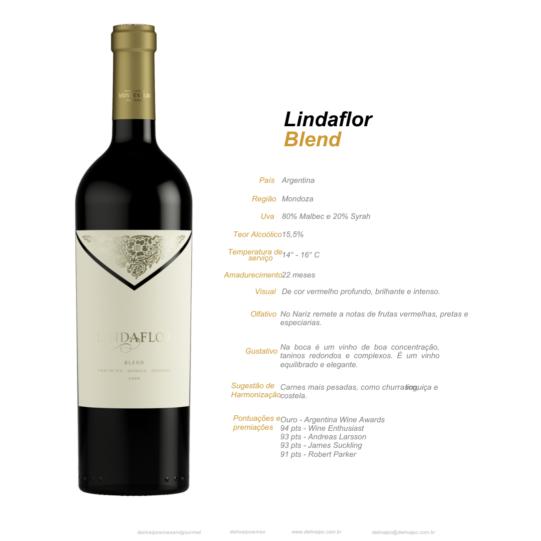 Vinho Tinto Argentino Lindaflor Blend Malbec / Syrah 2019