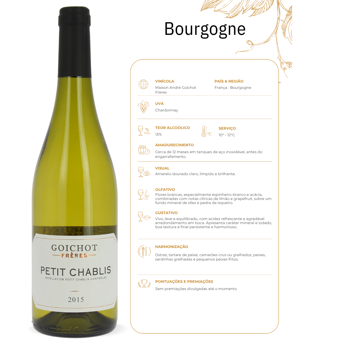 Vinho Branco Petit Chablis Chardonnay André Goichot 2023