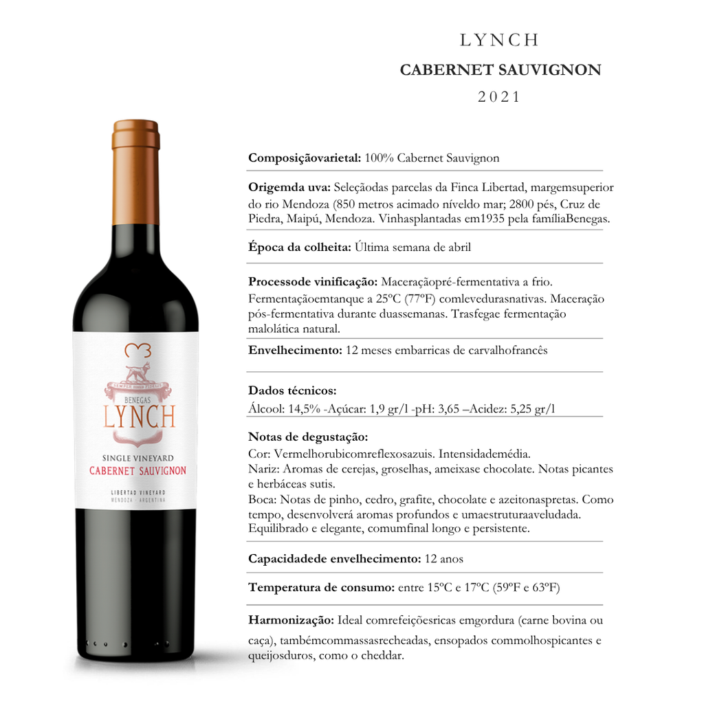 Vinho Tinto Lynch Cabernet Sauvignon Benegas Single Vineyard Mendoza 2021