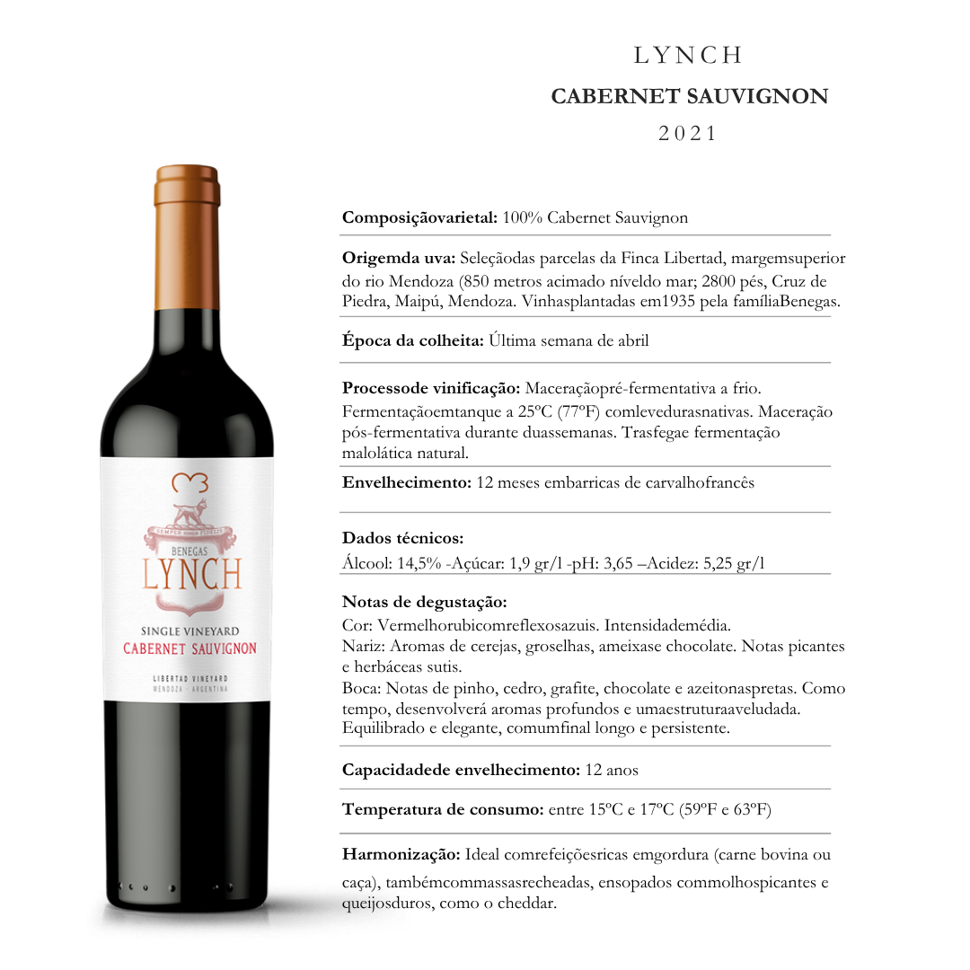Vinho Tinto Lynch Cabernet Sauvignon Benegas Single Vineyard Mendoza 2021