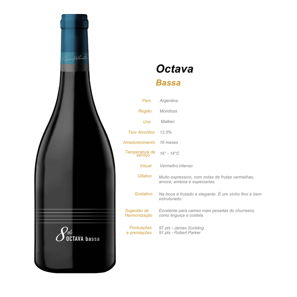 Vinho Tinto Argentino Octava Bassa Malbec 2021