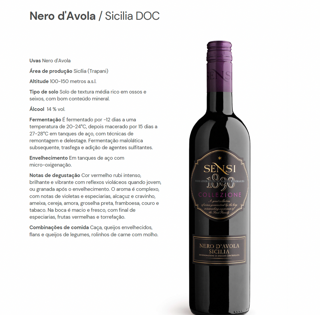 Vinho Tinto Italiano Sensi Collezione Nero D'avola Doc Sicilia
