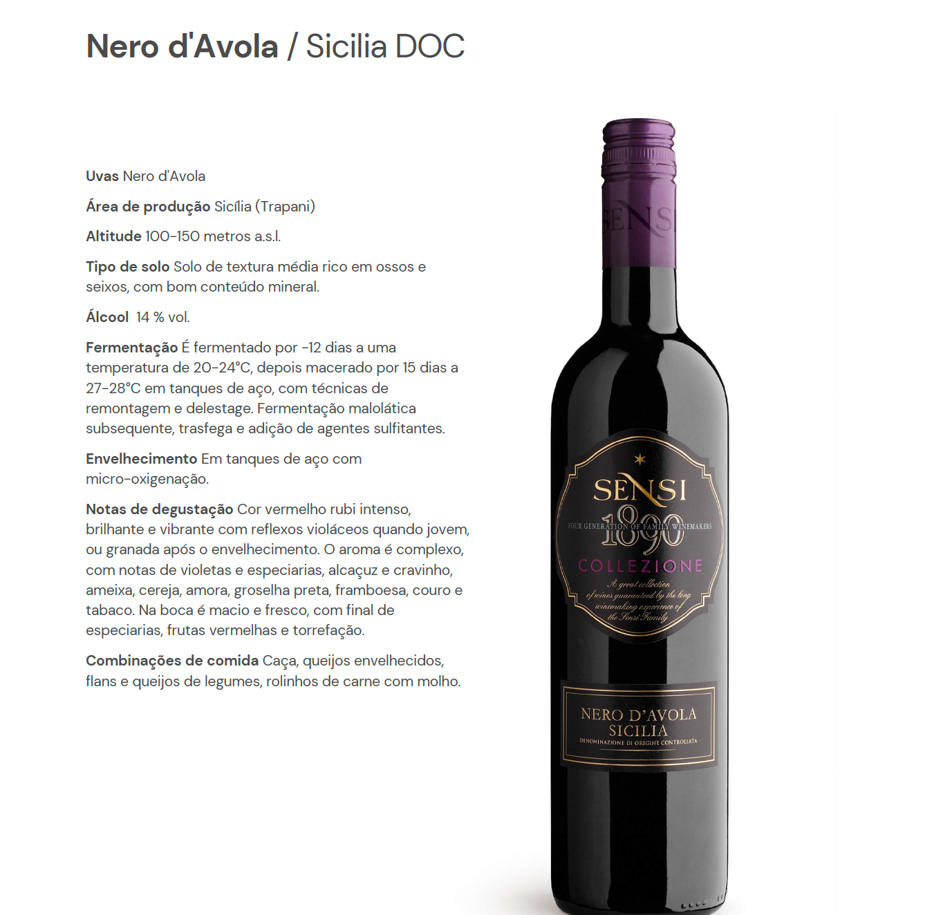 Vinho Tinto Italiano Sensi Collezione Nero D'avola Doc Sicilia