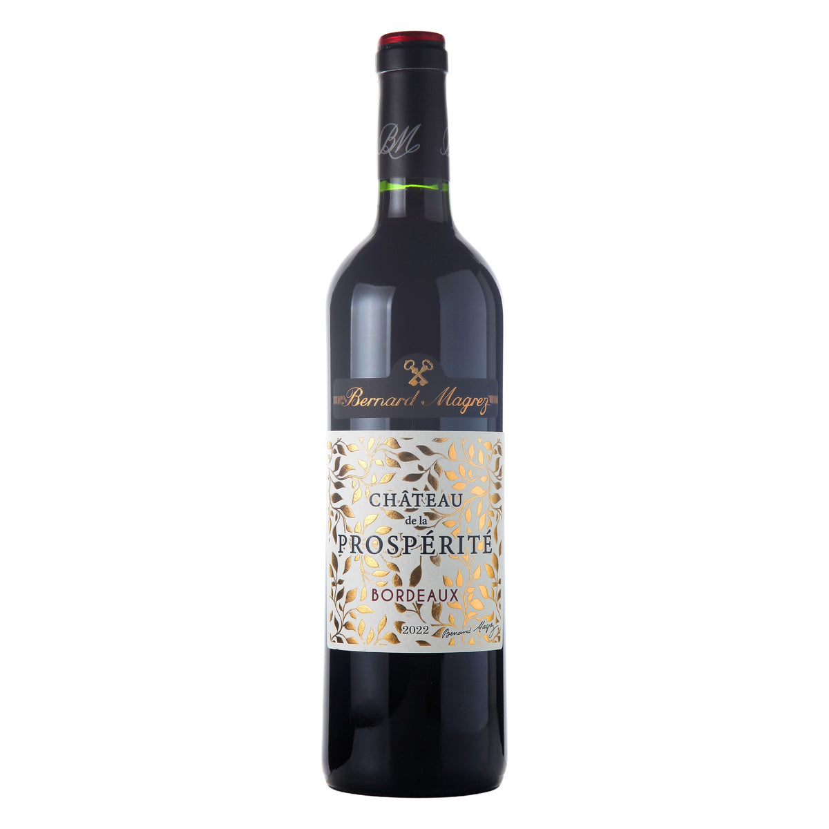 Garrafa de 750 ml do Château de la Prospérité Bordeaux 2022, vinho tinto de Bernard Magrez, produzido na França, com rótulo frontal em destaque.