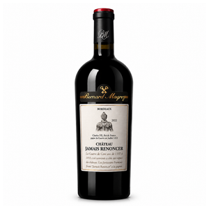 Garrafa do vinho tinto Château Jamais Renoncer 2021 750ml da Bernard Magrez, de Bordeaux, França, em fundo branco com destaque para o rótulo frontal.