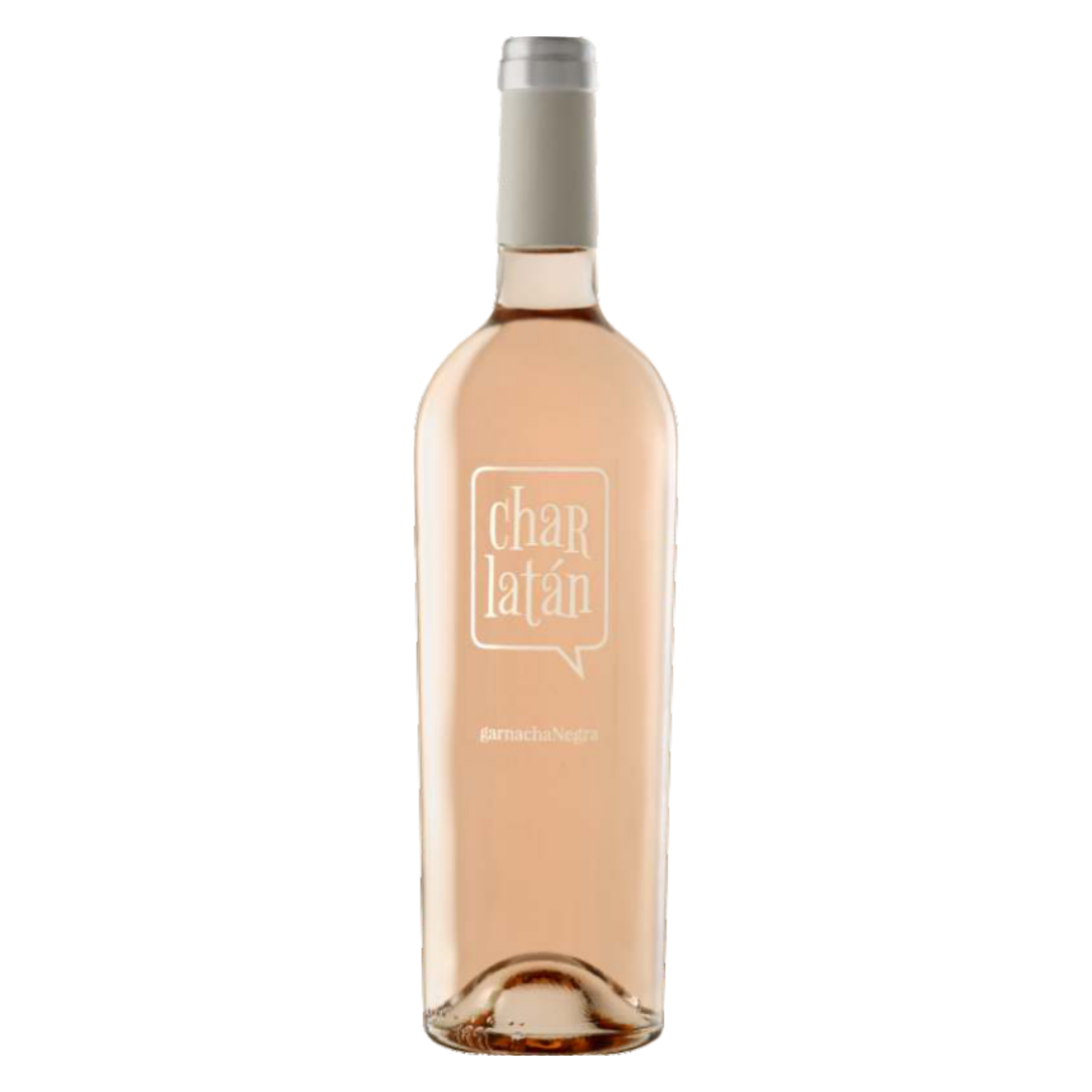 Garrafa do Vinho Rosé Charlatán 750ml da Bodegas César Príncipe, da D.O. Cigales, Castilla y León, Espanha, em fundo branco com destaque para o rótulo frontal.