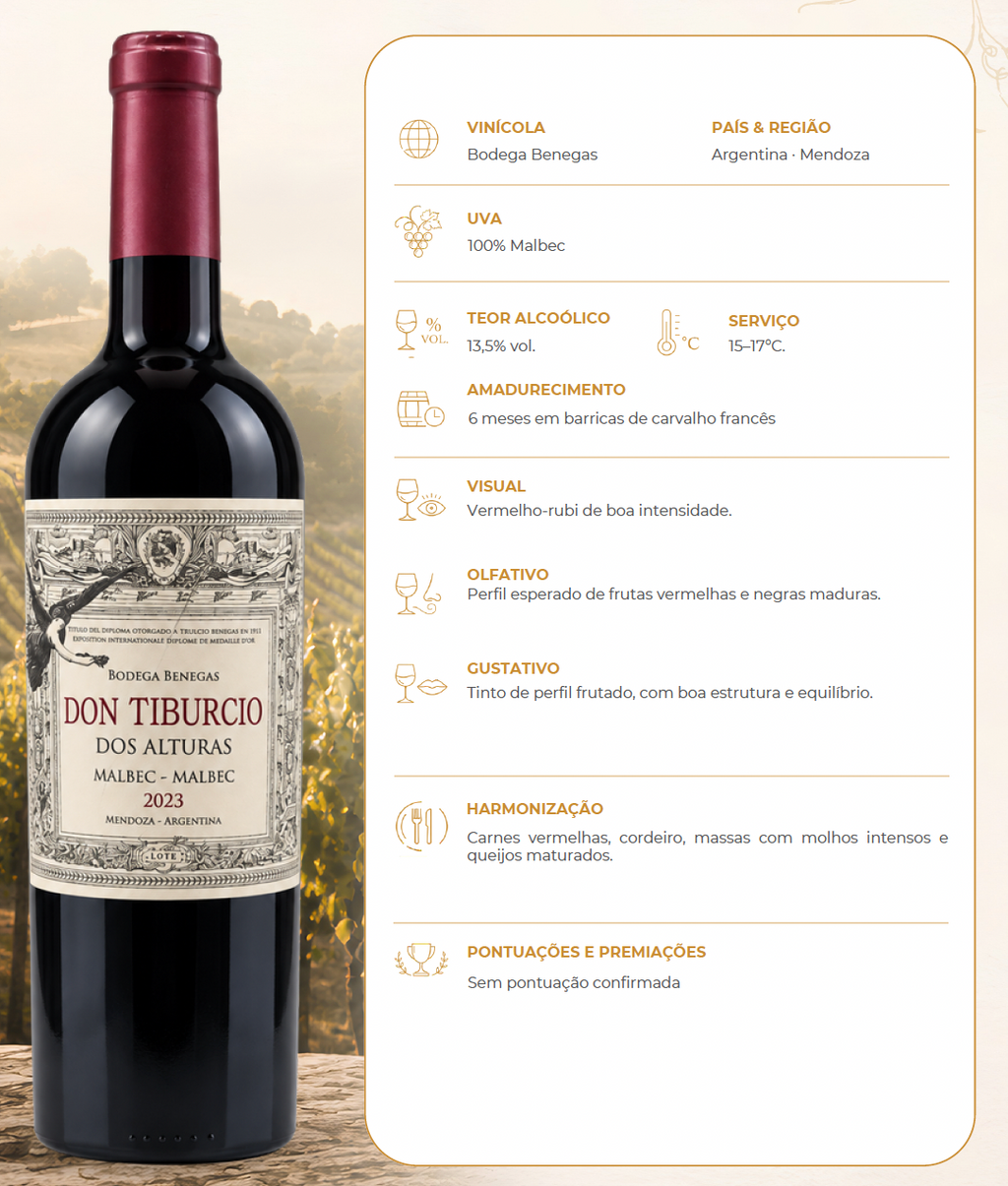 Vinho Tinto Benegas Dom Tiburcio das Alturas Malbec-Malbec