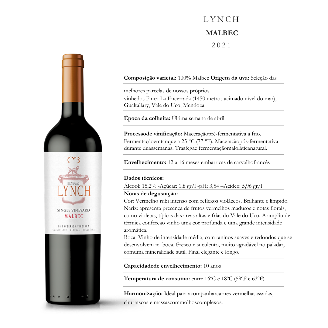 Vinho Tinto Lynch Malbec Benegas Single Vineyard Gualtallary 2021