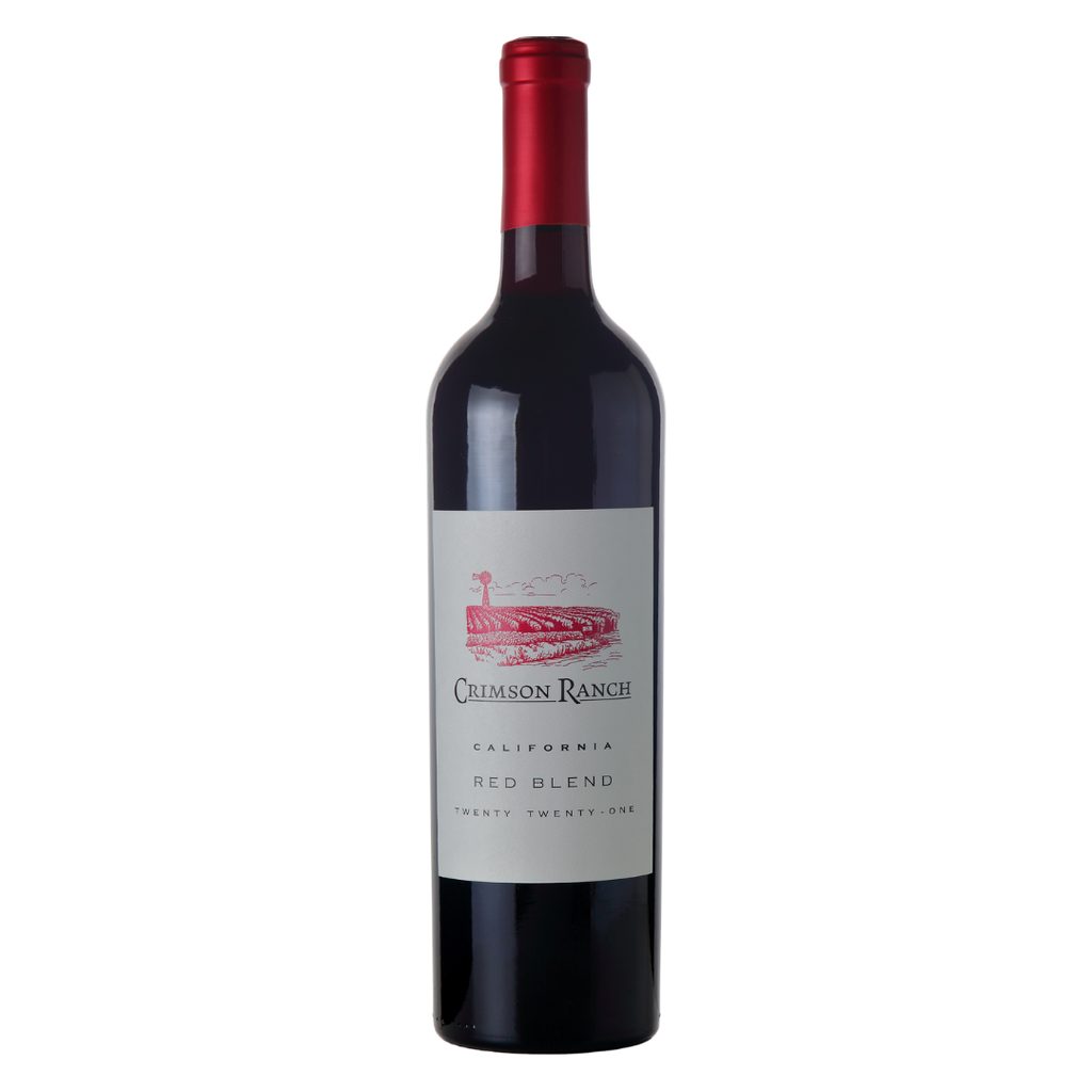 Garrafa do vinho Tinto Crimson Ranch Red Blend 750ml da Folio Fine Wine Partners, da Califórnia, EUA, em fundo branco com destaque para o rótulo frontal.