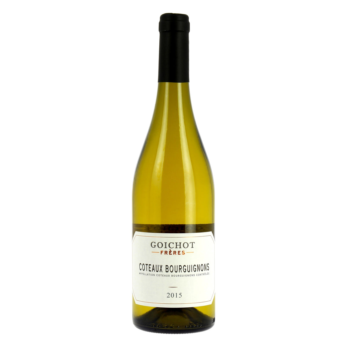 Garrafa de 750 ml do vinho branco Maison Goichot Frères Coteaux Bourguignons Blanc, elaborado com Chardonnay e Aligoté na Borgonha, França, com destaque para o rótulo frontal.