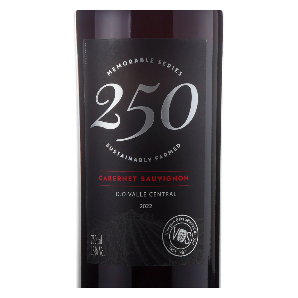 Rótulo clássico do Casa Donoso 250, indicando a uva Cabernet Sauvignon e a origem Chile.