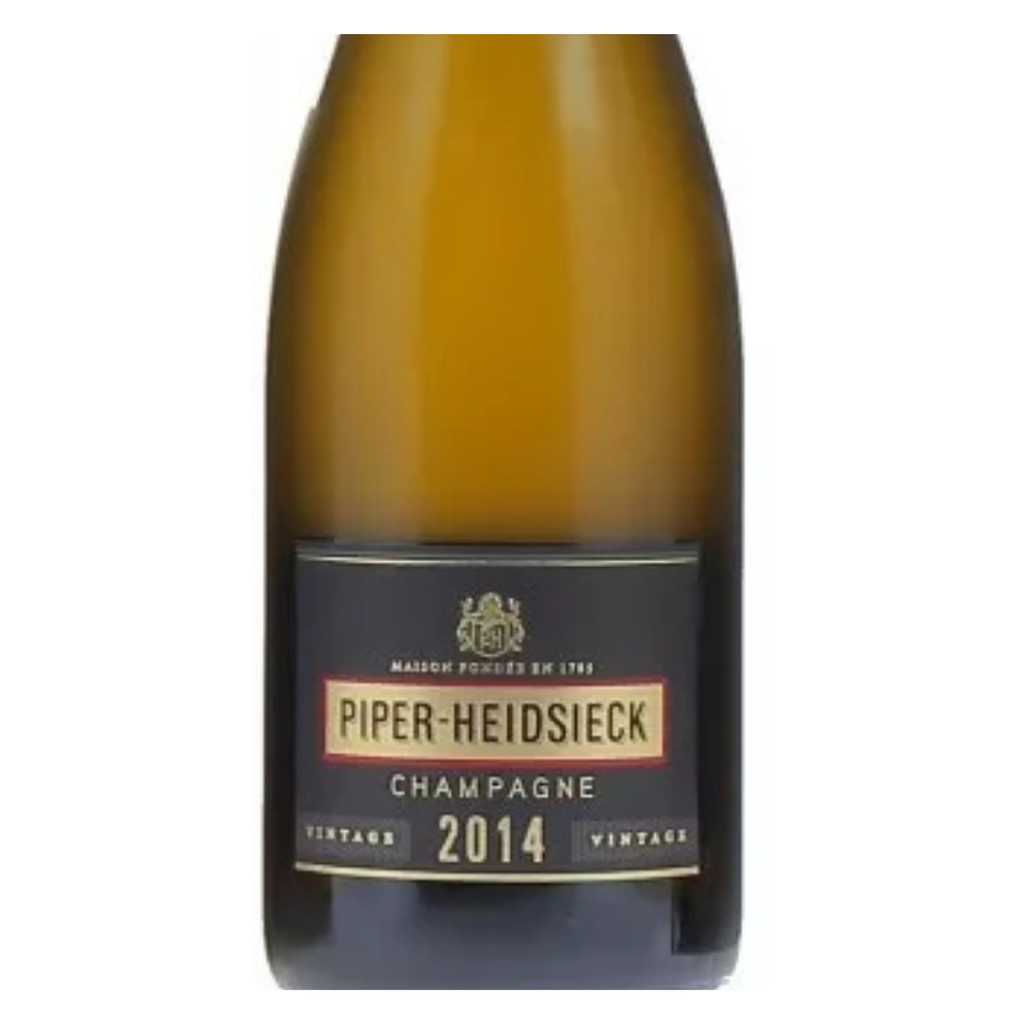 Detalhe do rótulo do Champagne Piper-Heidsieck 2014, destacando o ano da safra e a classificação Millésime.