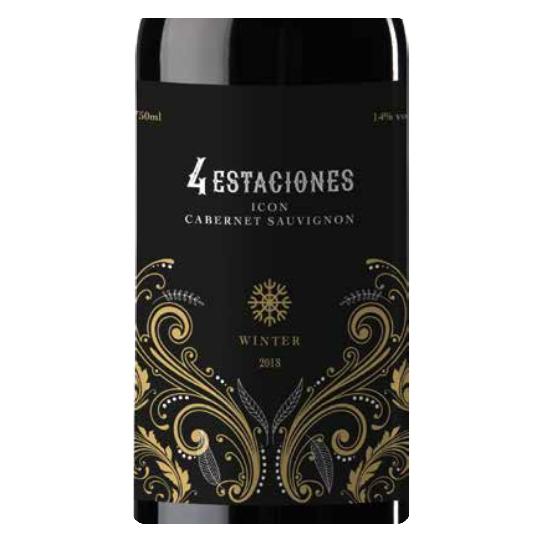 Close-up do rótulo do vinho Los Haroldos Premium Winter Cabernet Sauvignon, mostrando o nome, a uva e a origem nobre do Valle de Uco.