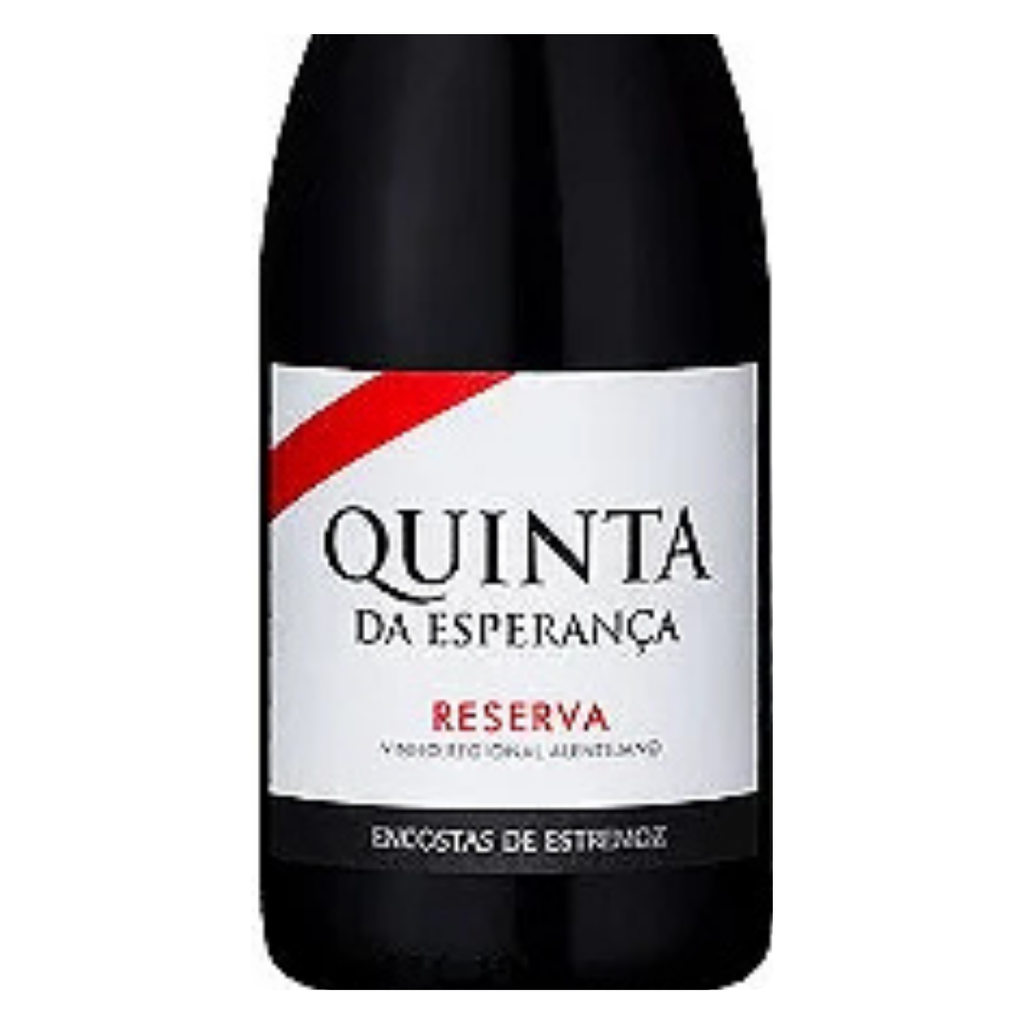 Close-up do rótulo do Quinta da Esperança Reserva, mostrando detalhes da safra 2019 e a denominação Regional Alentejano.