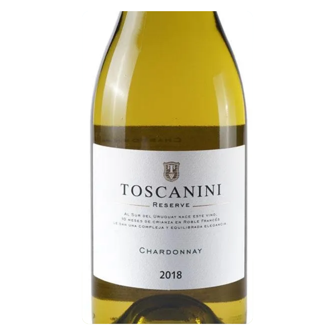 Detalhe do rótulo do Toscanini Reserve, destacando a safra e a indicação de carvalho.