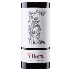 Close-up do rótulo do vinho Yllera Crianza Tempranillo, mostrando o nome da vinícola e detalhes da denominação Castilla y León