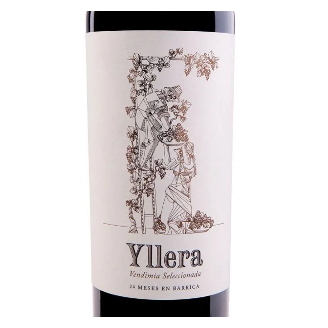 Close-up do rótulo do Yllera Reserva Vendimia Seleccionada, mostrando a linha Vendimia Seleccionada, a casta Tempranillo, a indicação Castilla y León Espanha e o volume de 750ml.
