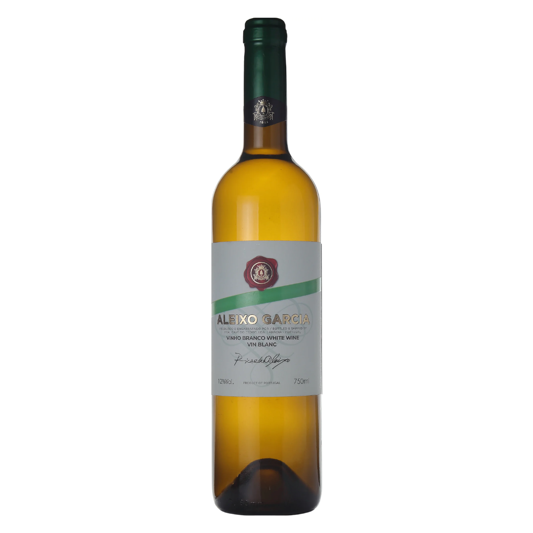 Garrafa do vinho branco Aleixo Garcia 750ml da Real Cave do Cedro em fundo branco, destacando o rótulo frontal.