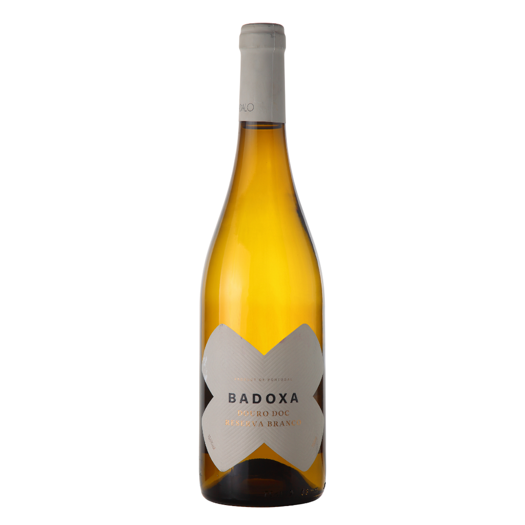 Garrafa do vinho branco português Badoxa Douro Reserva Gouveio (Badalo Wines) em fundo branco, com rótulo frontal visível.