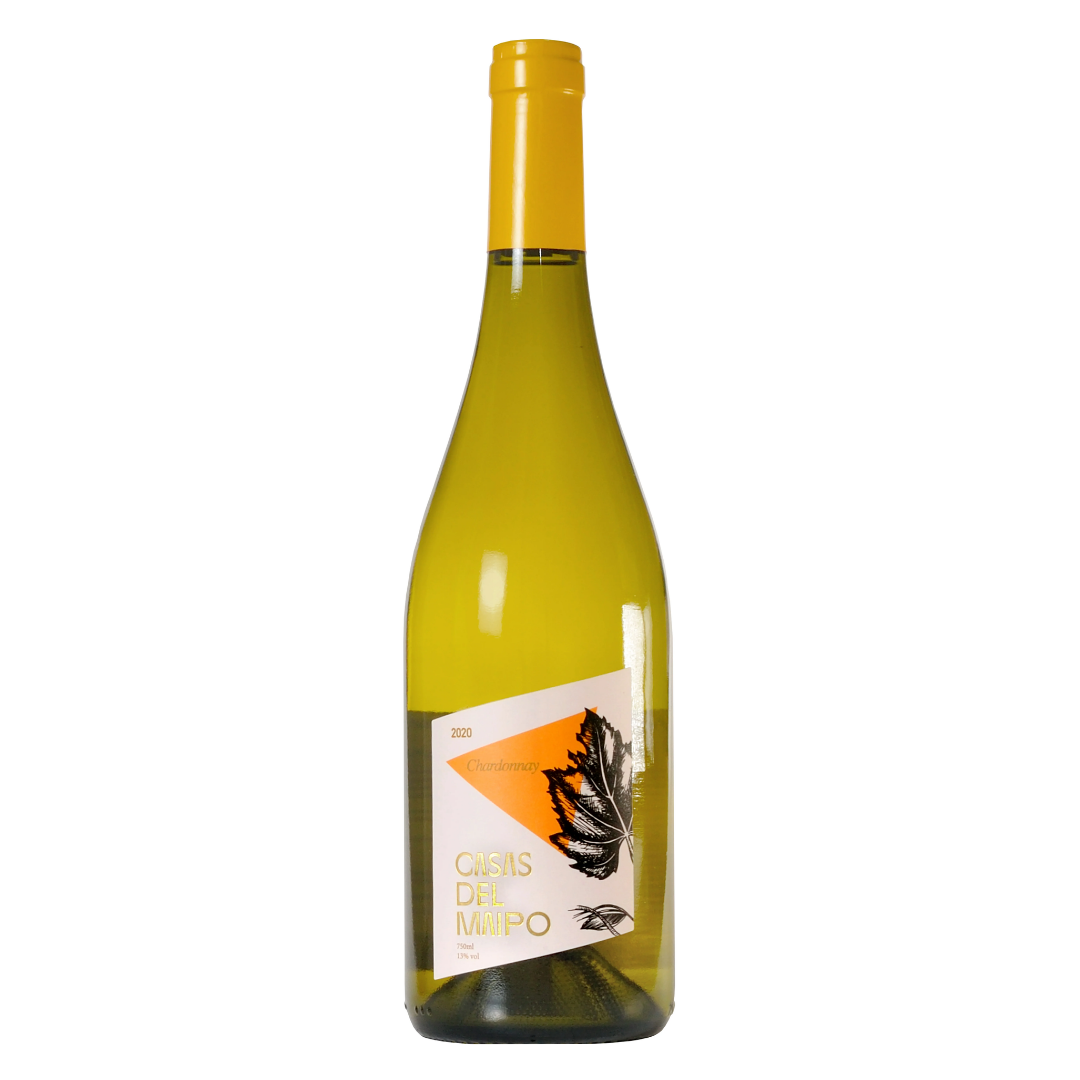 Garrafa do vinho branco chileno Casas Del Maipo Chardonnay 750 ml em fundo branco, destacando o rótulo frontal.
