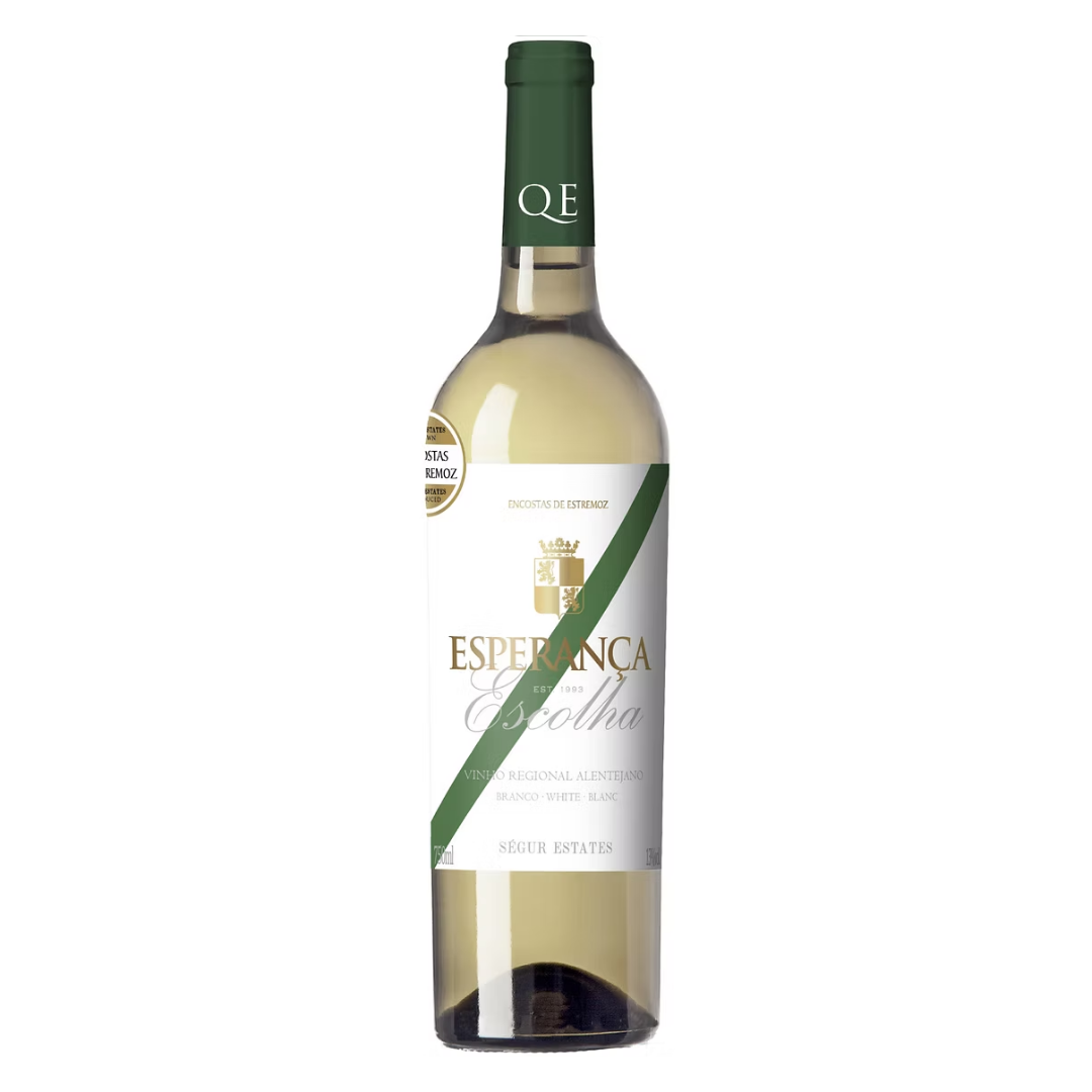 Garrafa do vinho branco português Esperança Regional Alentejo 750ml em fundo branco, destacando o rótulo frontal com menção à região do Alentejo.