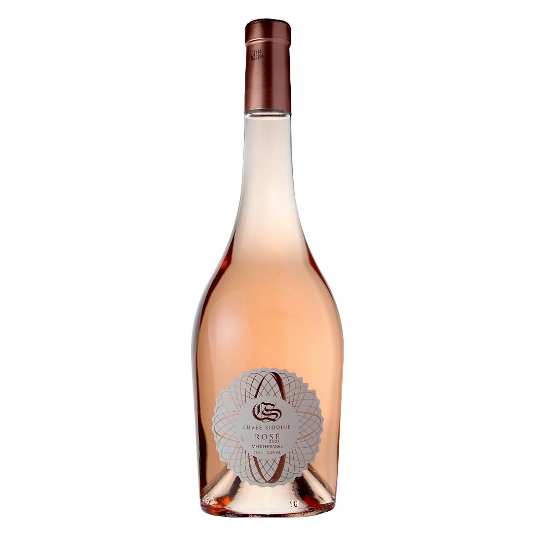 Garrafa do vinho rosé francês Cellier Saint Sidoine Cuvée Sidoine IGP Méditerranée 2023 em fundo claro, destacando o rótulo frontal e sua coloração.