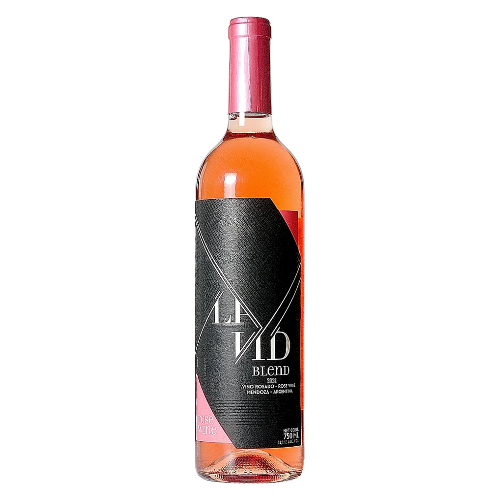 Garrafa do vinho rosé argentino La Vid Blend 750ml em fundo claro, destacando o rótulo frontal e a cor rosa característica do vinho.