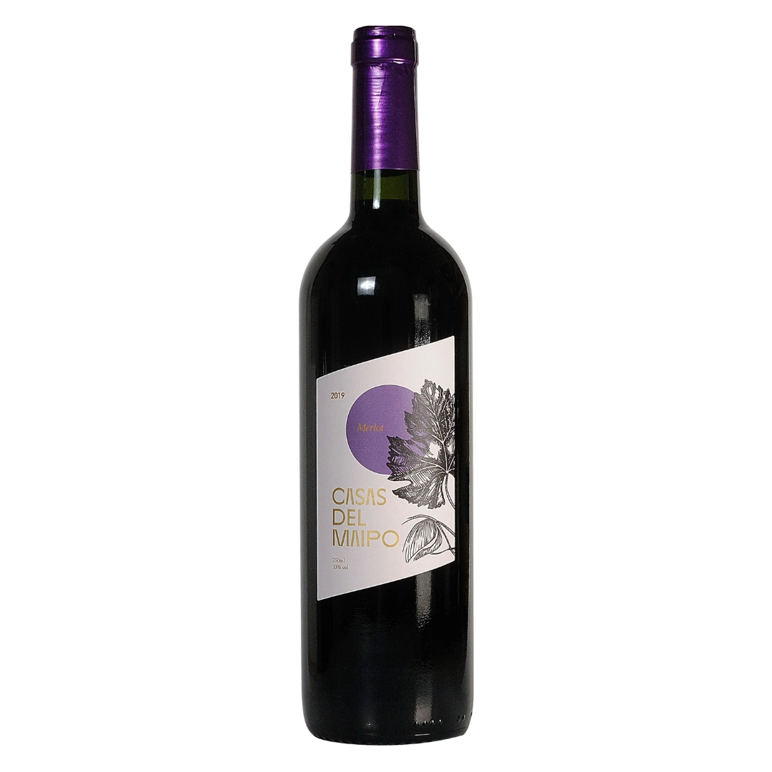 Garrafa do vinho tinto chileno Casas Del Maipo Merlot 750 ml da Viña Marty em fundo branco, destacando o rótulo frontal.