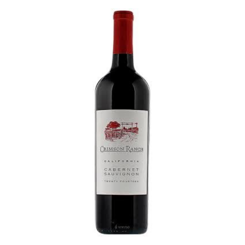 Garrafa do vinho tinto americano Crimson Ranch Cabernet Sauvignon, produzido pela família Mondavi.