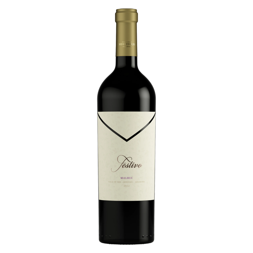 Garrafa do vinho tinto argentino Festivo Malbec 750 ml da Bodega Monteviejo em fundo branco, destacando o rótulo frontal.