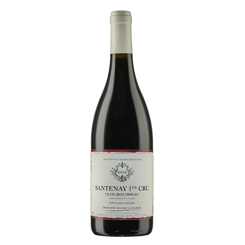 Garrafa do vinho tinto Maison Goichot Frères Santenay 1er Cru "Clos Rousseau" 1998, destacando o rótulo frontal e a cor granada profunda.