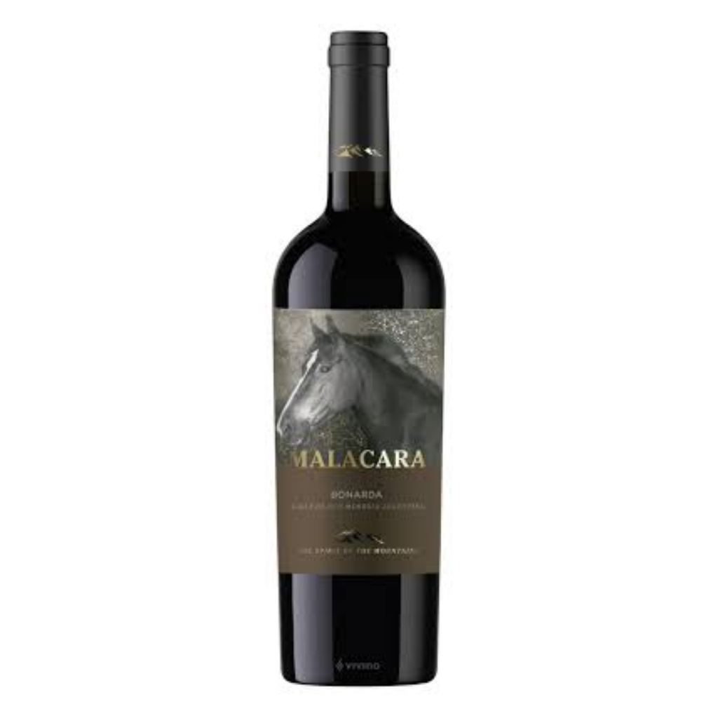Garrafa do vinho tinto argentino Malacara Bonarda 750ml em fundo branco, destacando o rótulo frontal com menção à vinícola Kauzo Estates e à região de Mendoza.